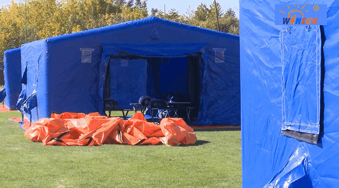 Romanian customer planning disaster relief emergency area, using our inflatable tent