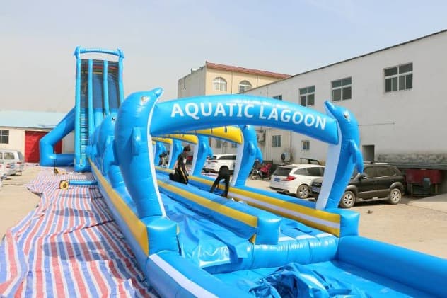 outdoor blue dolphin large water slide