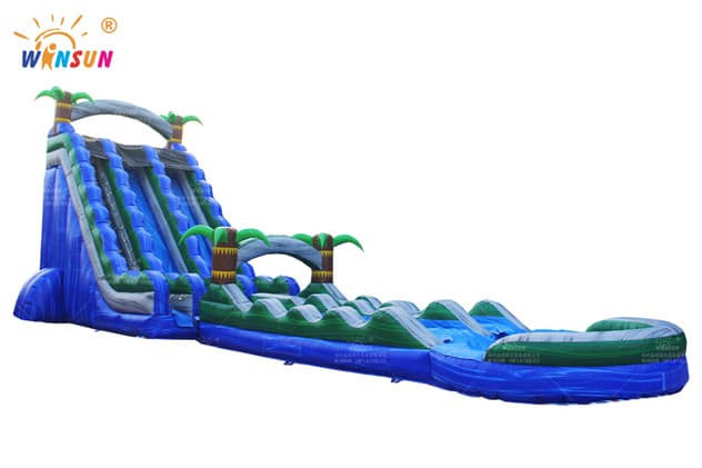 commercial blue marble wave inflatable water slide