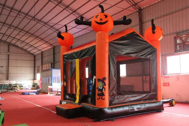 backyard halloween theme pumpkin grimace trampoline