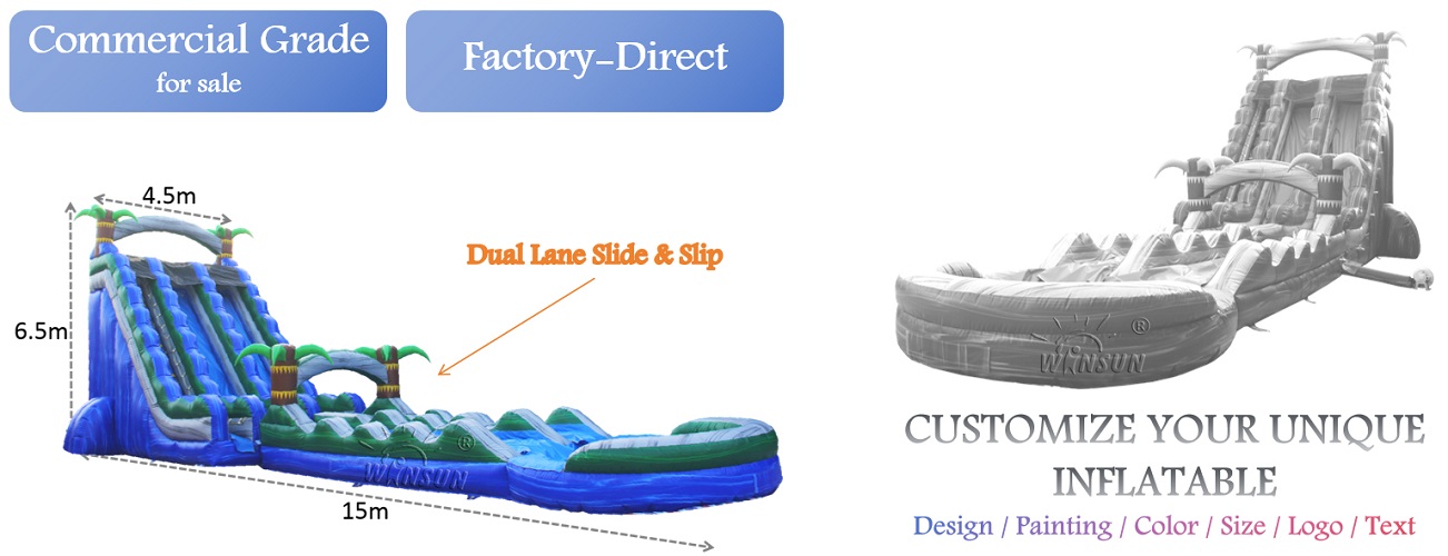 Blue Marble Wave Inflatable Water Slide outdoor for sale