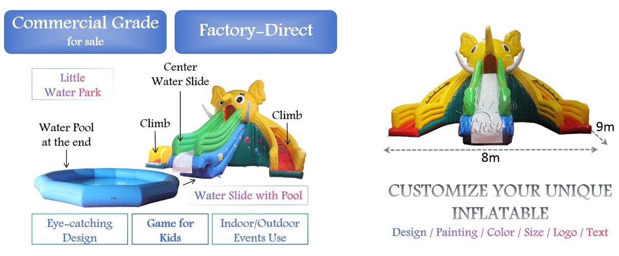 Elephant Water Slide W Inflatable Pool