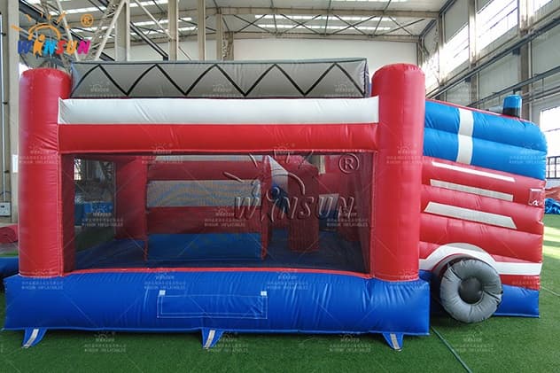 Custom logo fire truck bouncy castle manufacturer