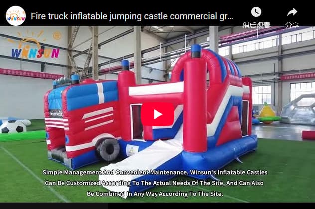 Durable PVC fire truck jumping castle