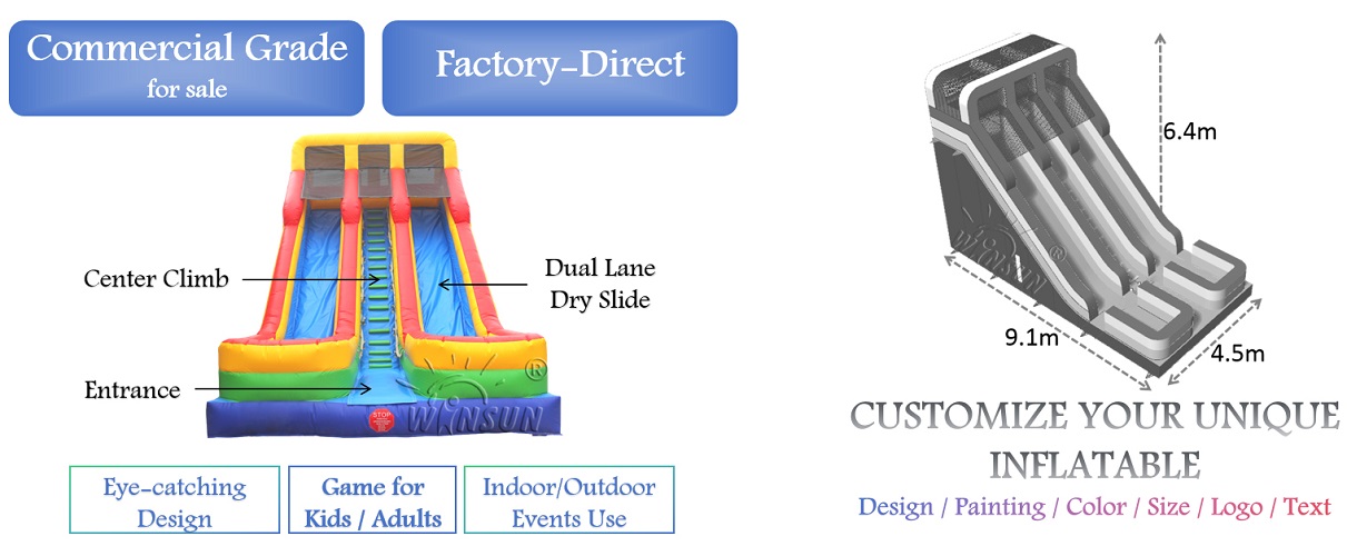 Dual Lane Inflatable Dry Slide for sale