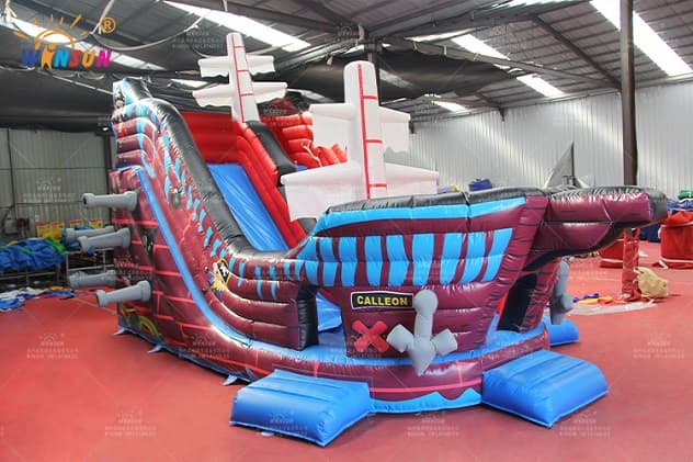 Custom pirate-ship inflatable dry slide for sale
