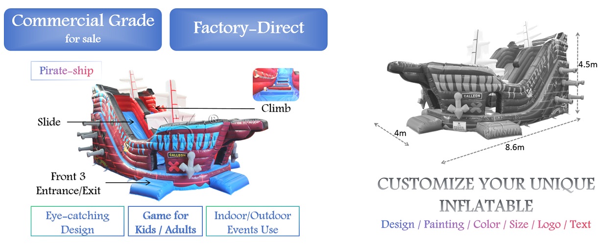 Large pirate-ship dry slide inflatable manufacturer
