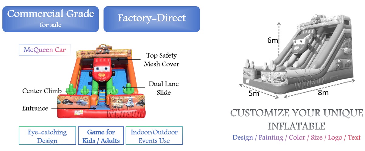 Racing-themed inflatable dual lane slide with center climb 8x5x6m factory sale