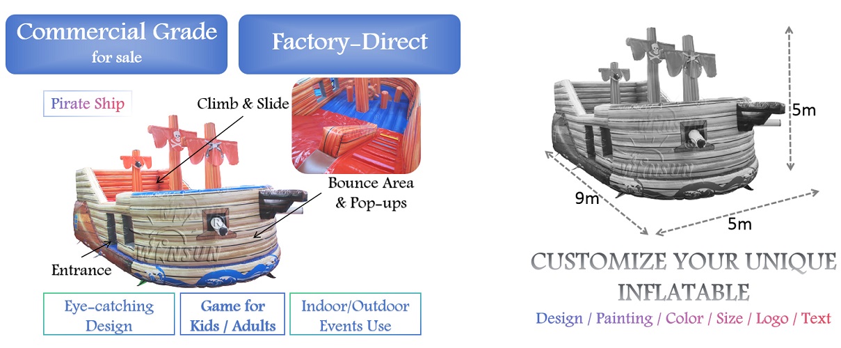 customized Pirate ship Inflatable dry Slide for sale