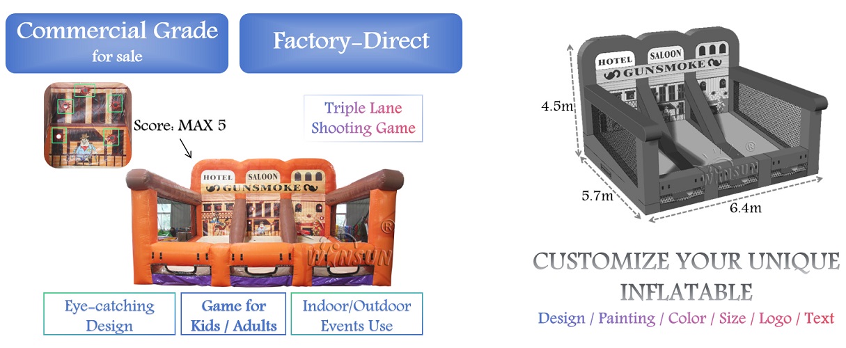 Inflatable 3 Lane Gunsmoke Shooting Gallery for sale