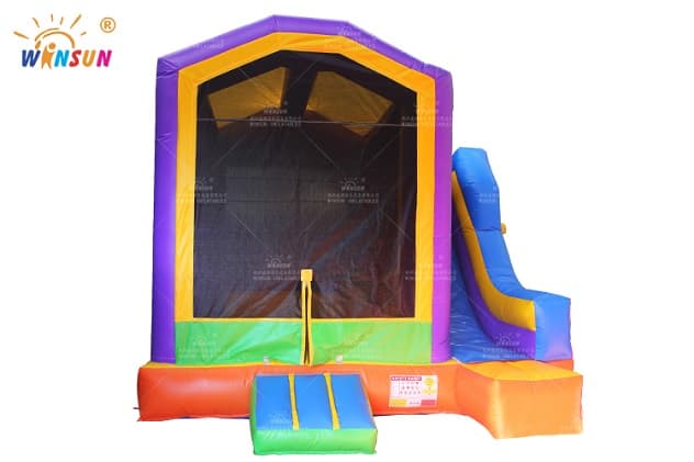 UV-protected inflatable jumper with outdoor slide and hoop