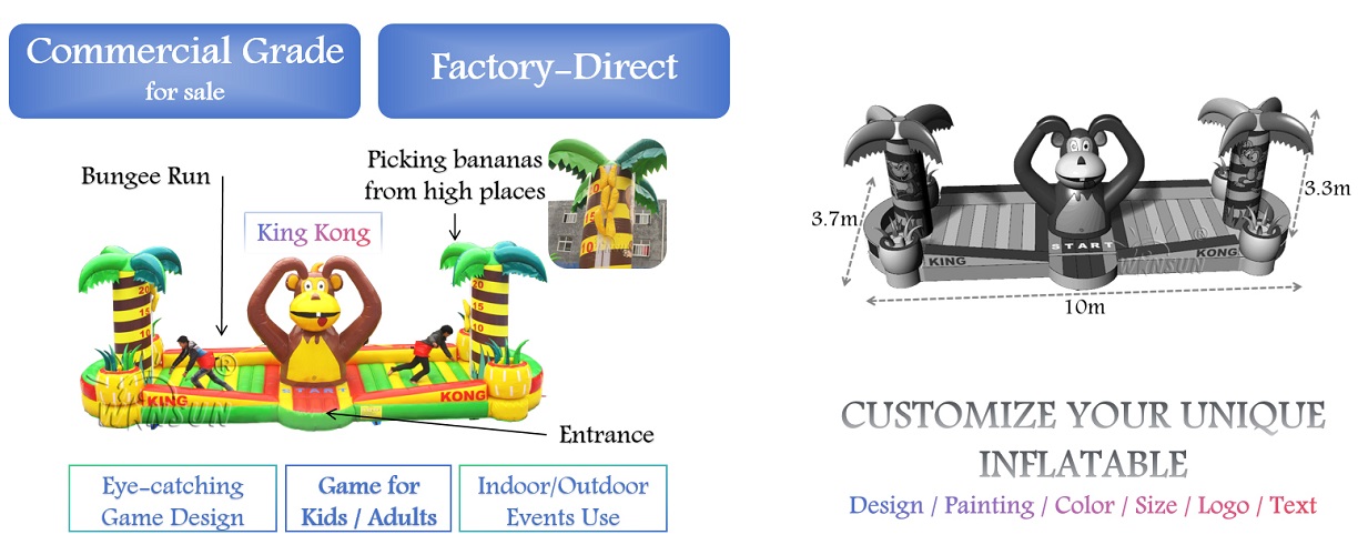 giant inflatable King Kong Bungee Run game for sale