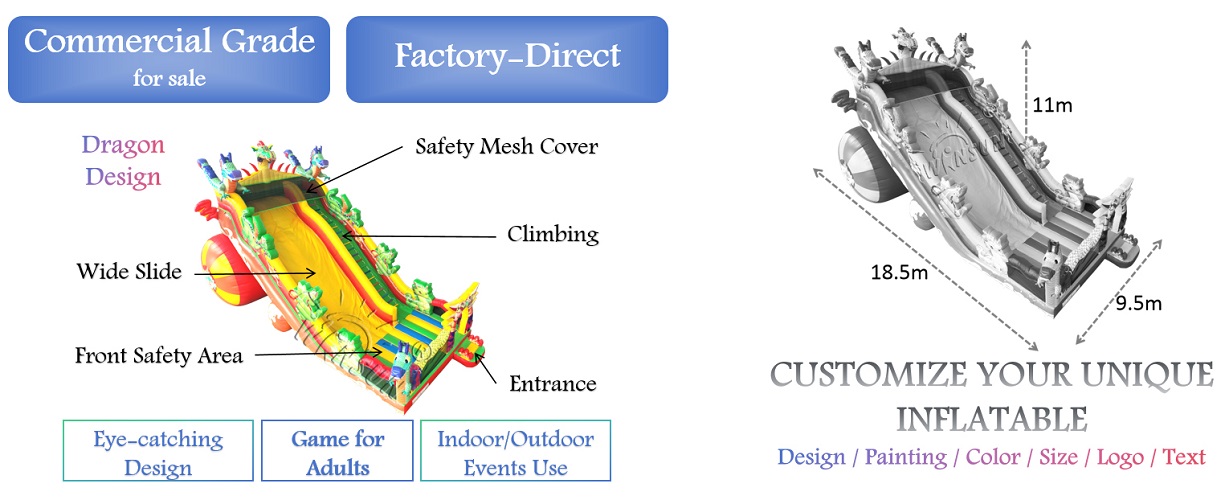 Fire Dragon Theme Giant Inflatable Dry Slide for sale