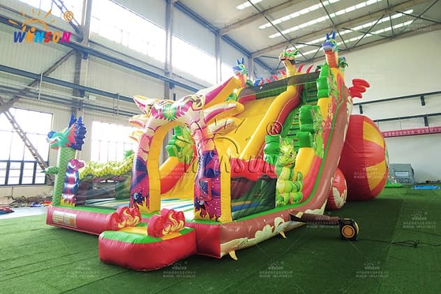 outdoor fire dragon inflatable slide for kids