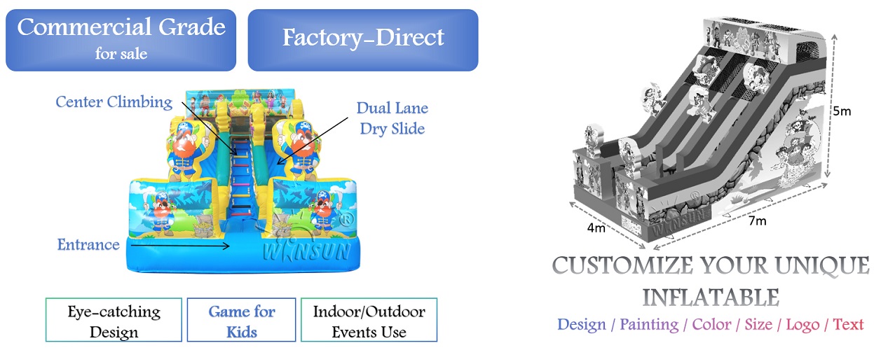 Pirate Theme Inflatable Dual Lane Slide for sale