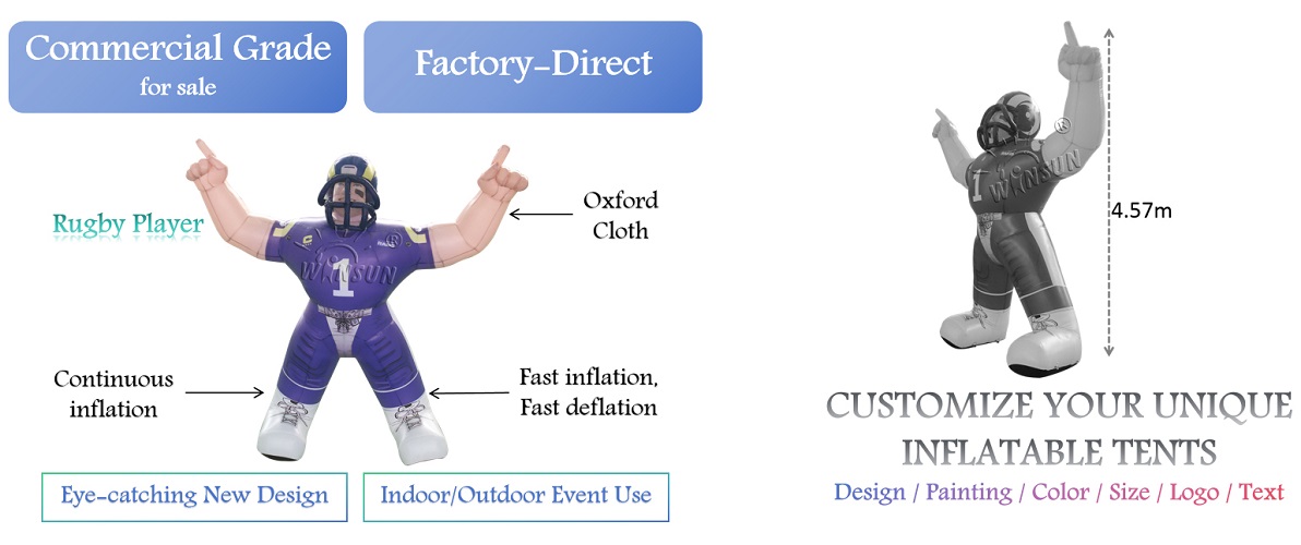 Durable Inflatable Football Player with Team Logo Customization