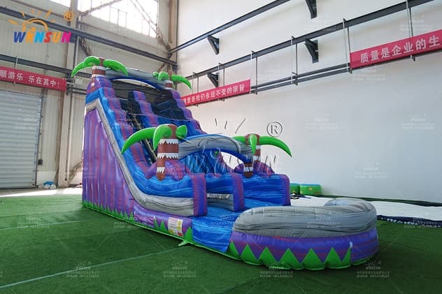Extra-wide tropical marble inflatable water slide