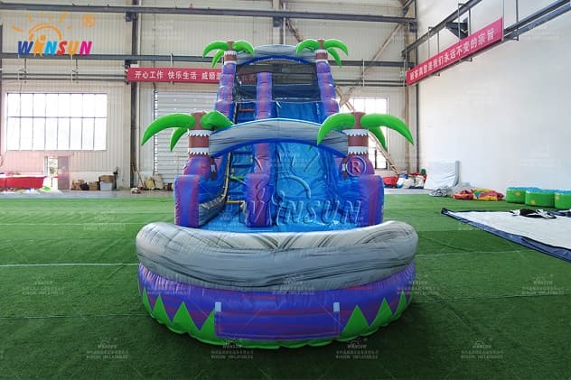 High-capacity inflatable tropical water slide
