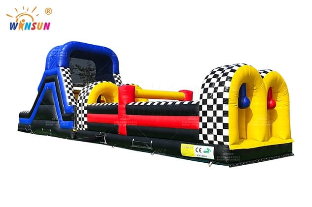 Dual Race Lane Inflatable Obstacle with Pop-Ups and Slide