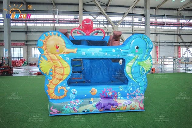 5.5m x 3m Inflatable Ship Slide with Underwater Murals and Safety Net Wall