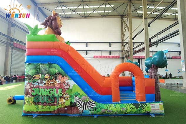 Custom PVC vinyl inflatable slide with zoo animal graphics