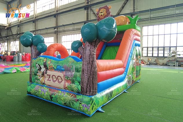 Lion theme inflatable dry slide with climbing wall and wide slide