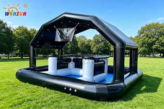 Black Inflatable Beverage Bar with LED Strip Lighting and Table Cover