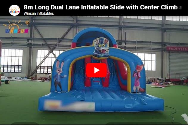 Commercial Grade Dual Lane Inflatable Dry Slide with Climbing Wall