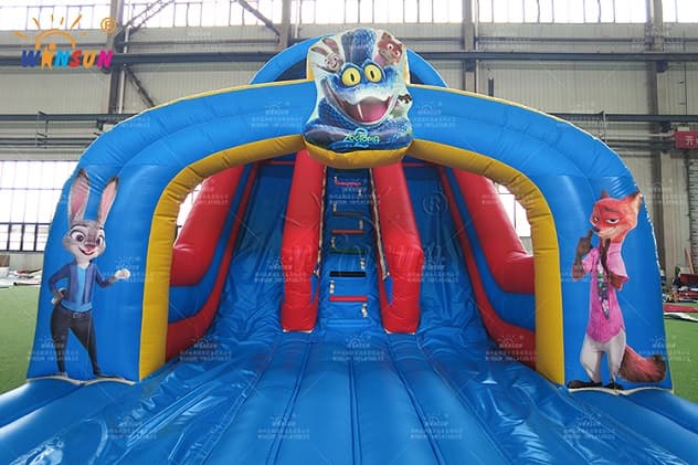 Large Outdoor Inflatable Slide with Center Climbing Area and Dual Lane Design