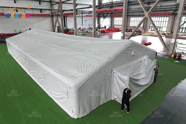 Waterproof rain-resistant inflatable tent for temporary emergency housing