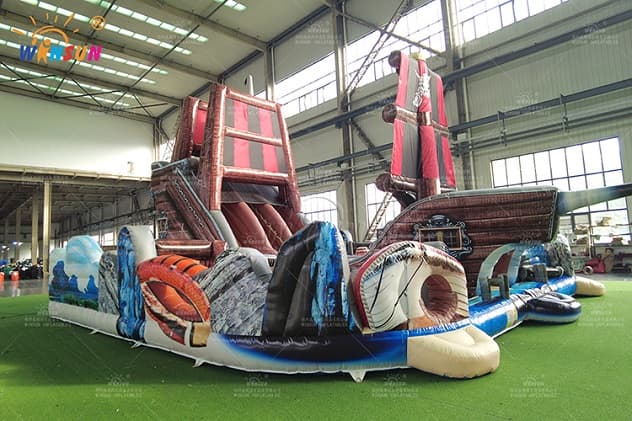 49-Foot Long Inflatable Pirate Ship Obstacle Course for Family Entertainment Centers
