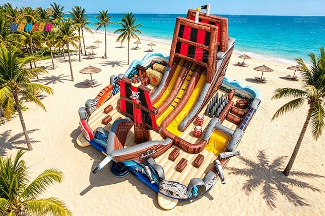 Commercial Grade 18th Century Pirate Themed Inflatable Obstacle Course with 8.6m Slide