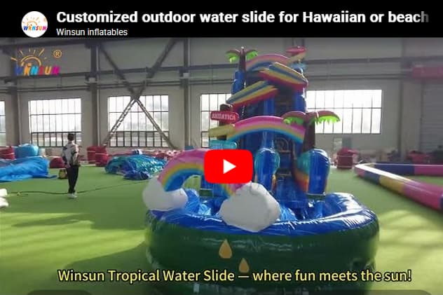 Commercial inflatable water slide with heat‑sealed seams