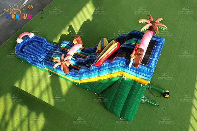 Custom Hawaiian theme inflatable water slide with rainbow arches