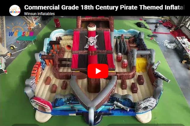 Custom Logo Inflatable Pirate Ship Dry Slide and Obstacle Aren