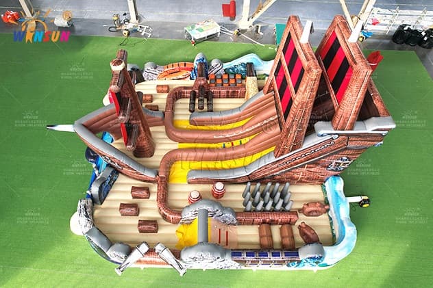 Custom Logo Inflatable Pirate Ship Dry Slide and Obstacle Arena for Rentals