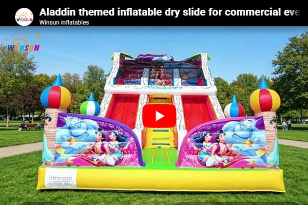 Custom printed Aladdin inflatable slide with safety buffer zone