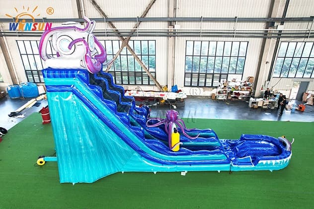 Factory direct octopus theme inflatable water slide with climbing handles