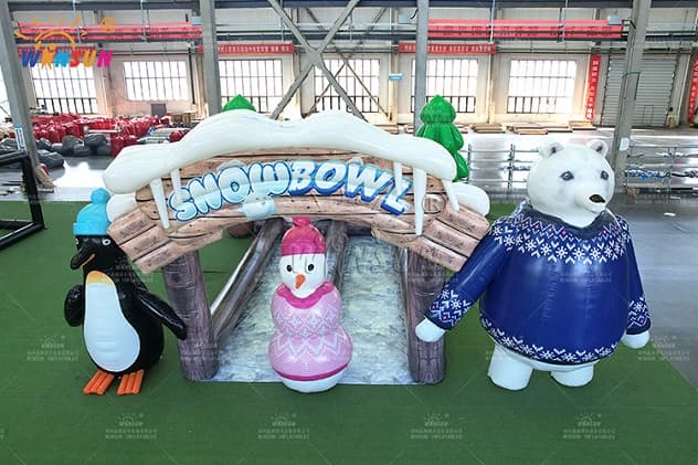 Inflatable bowling lane with Arctic animal decorations