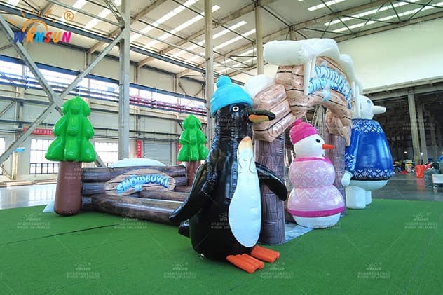 Interactive inflatable bowling game for holiday festivals