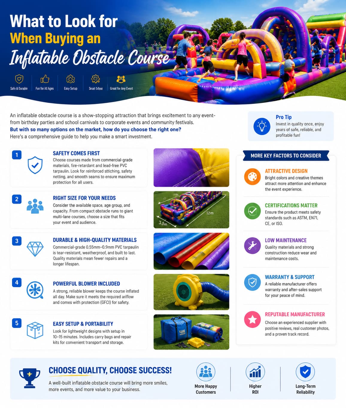 Learn the 10 key factors for purchasing an inflatable obstacle course