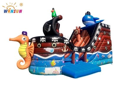 7x4.5x5.1m pirate ship themed inflatable combo