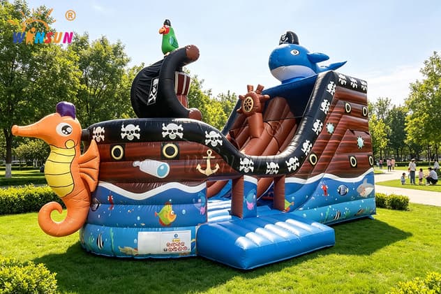 Pirate themed inflatable slide combo