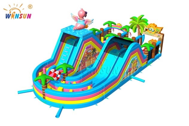 commercial inflatable obstacle course with flamingo theme