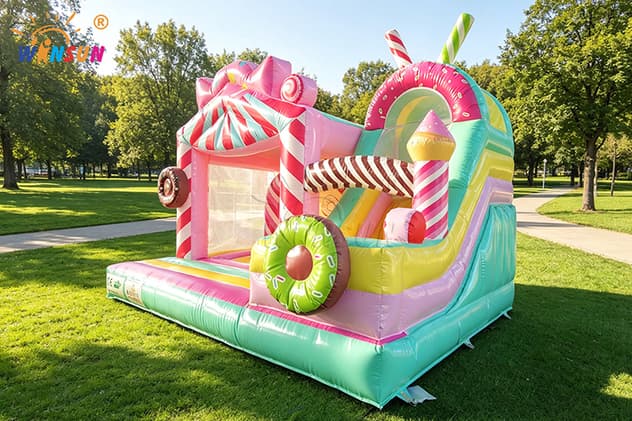 inflatable bounce house with candy decorations
