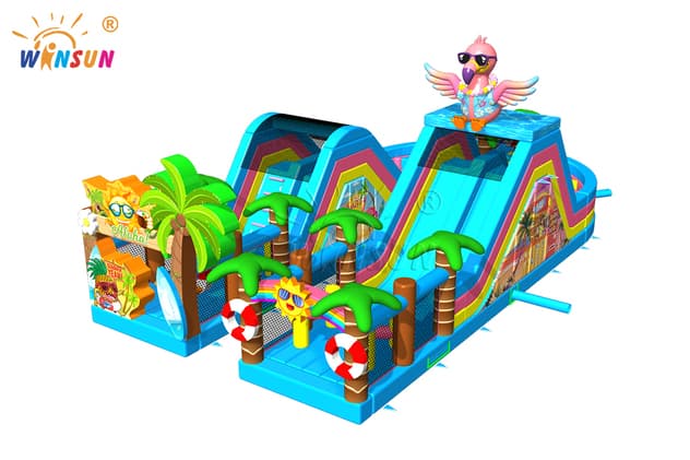 large inflatable obstacle course with multiple challenges