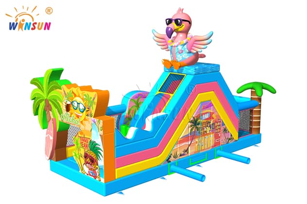tropical flamingo inflatable obstacle course rental