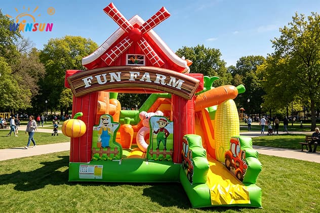 farm theme inflatable bounce house with slide