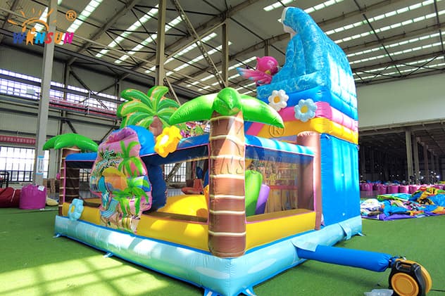 tropical inflatable bounce house with slide
